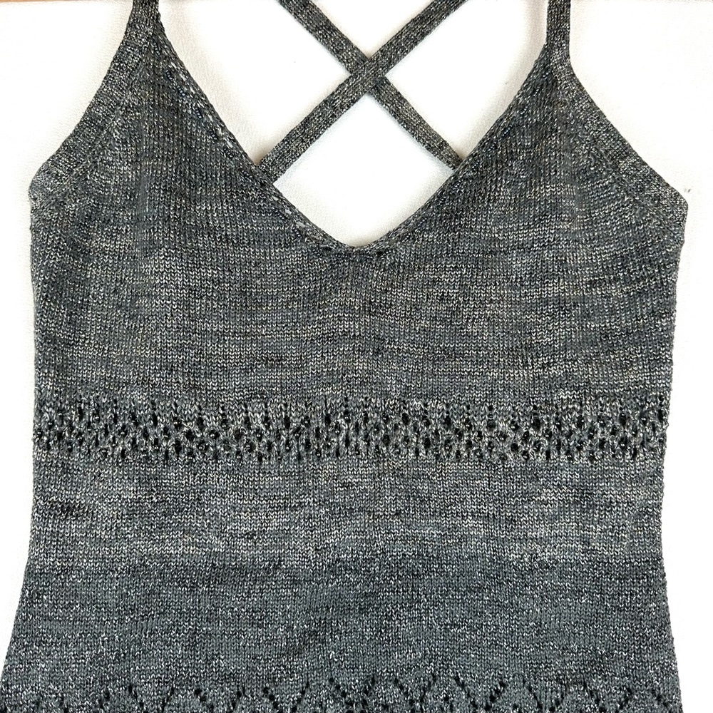 Easel Crochet Beaded Metallic Sweater Tank Criss Cross Back - Picture 2 of 8
